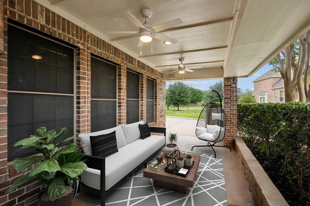5802 Corinth Chapel Road Parker, TX 75002 - Photo 26 of 40 This front porch is off of the utility room. The hedge of trimmed bushes provide privacy. Ceiling fans provide a refreshing breeze.