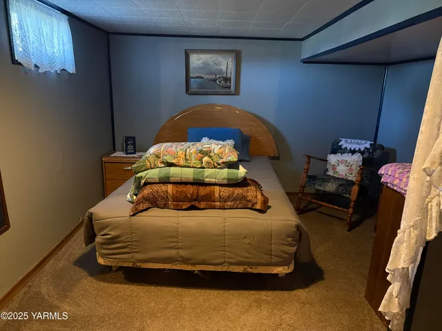 a bedroom with furniture and a fireplace