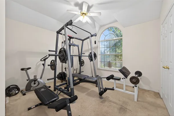 a view of a room with gym equipment