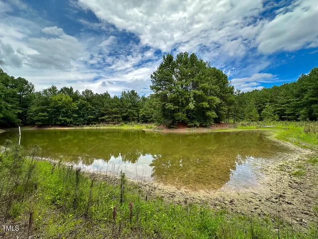 a view of lake with green space