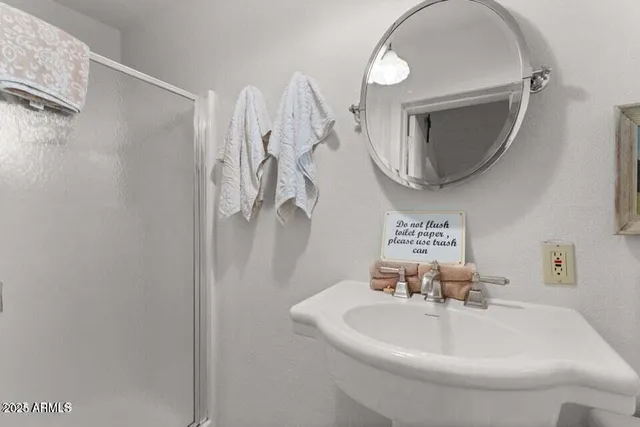 a bathroom with a sink a mirror and a toilet