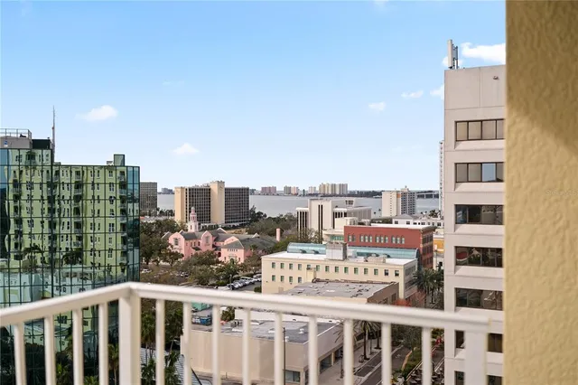 a view of a city from a balcony