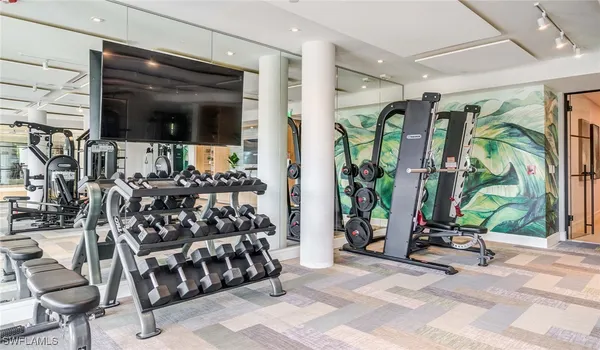 a view of a room with gym equipment