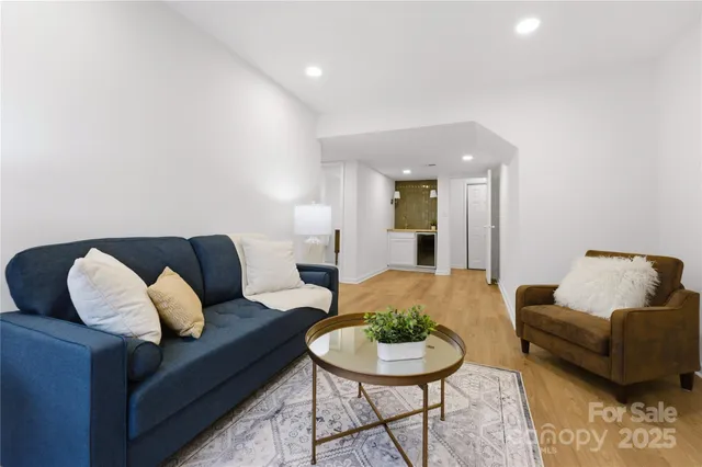 a living room with furniture and a rug