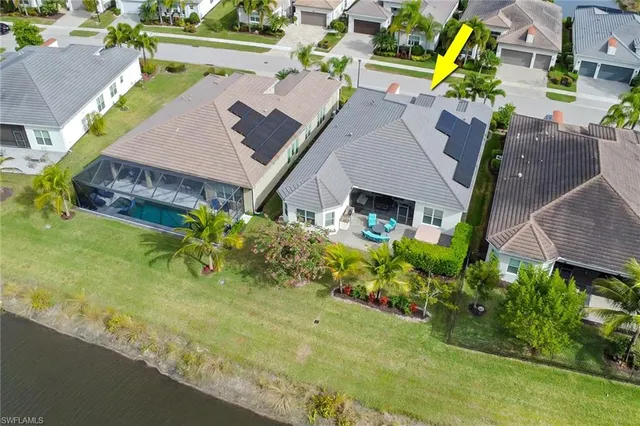 an aerial view of a house with a garden
