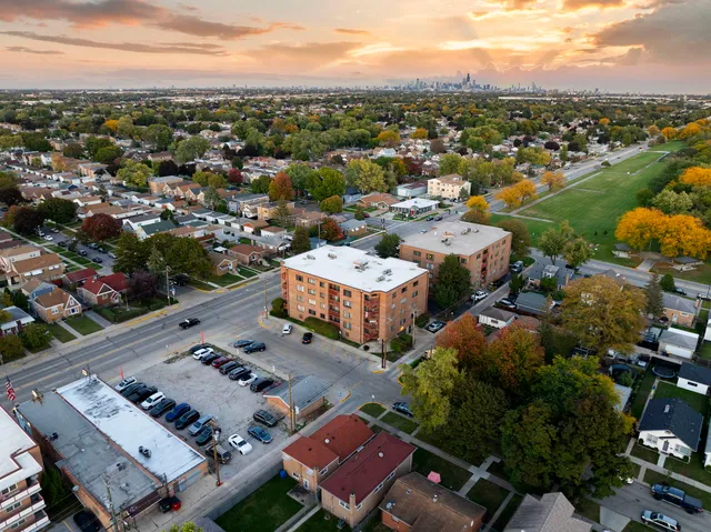 a view of a building and a street