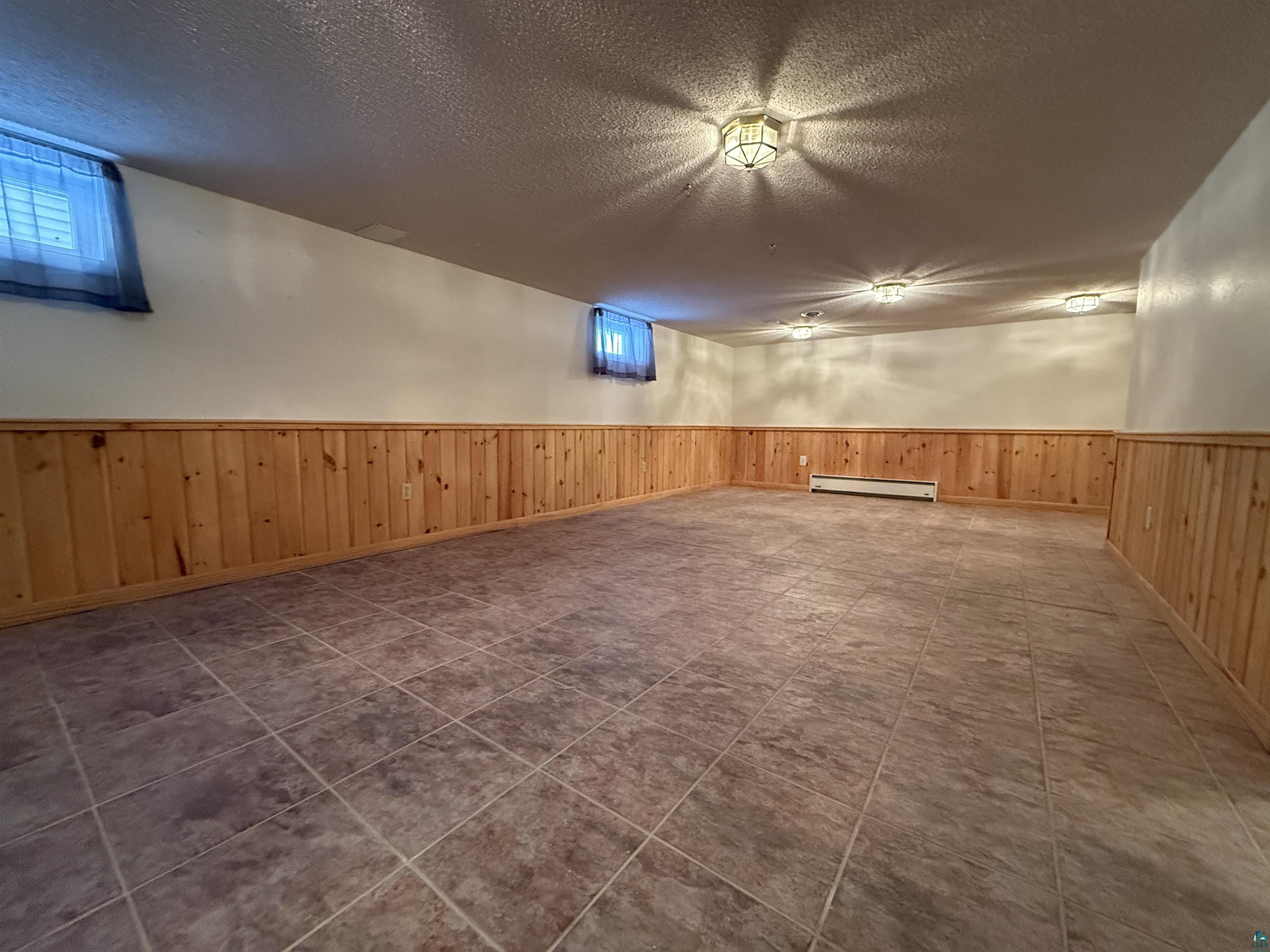 1321 South 13th Street Virginia, MN 55792 - Photo 19 of 33 Basement featuring a textured ceiling, a wainscoted wall, healthy amount of natural light, and a baseboard heating unit