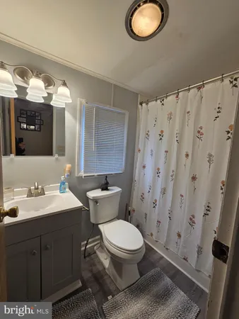 a bathroom with a toilet a sink and mirror