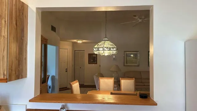 a view of dining room with wooden floor