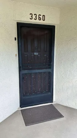 a view of wooden door