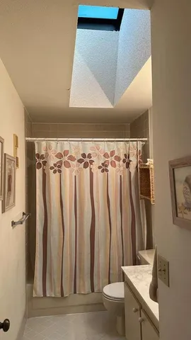 a bathroom with a shower a sink and a toilet