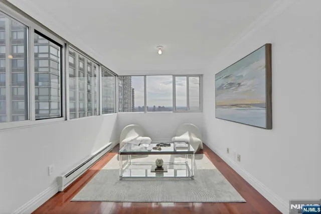 a living room with furniture and a rug