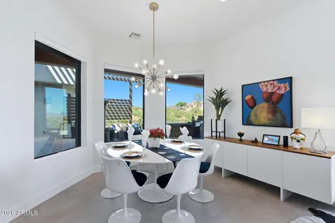 an outdoor view with patio