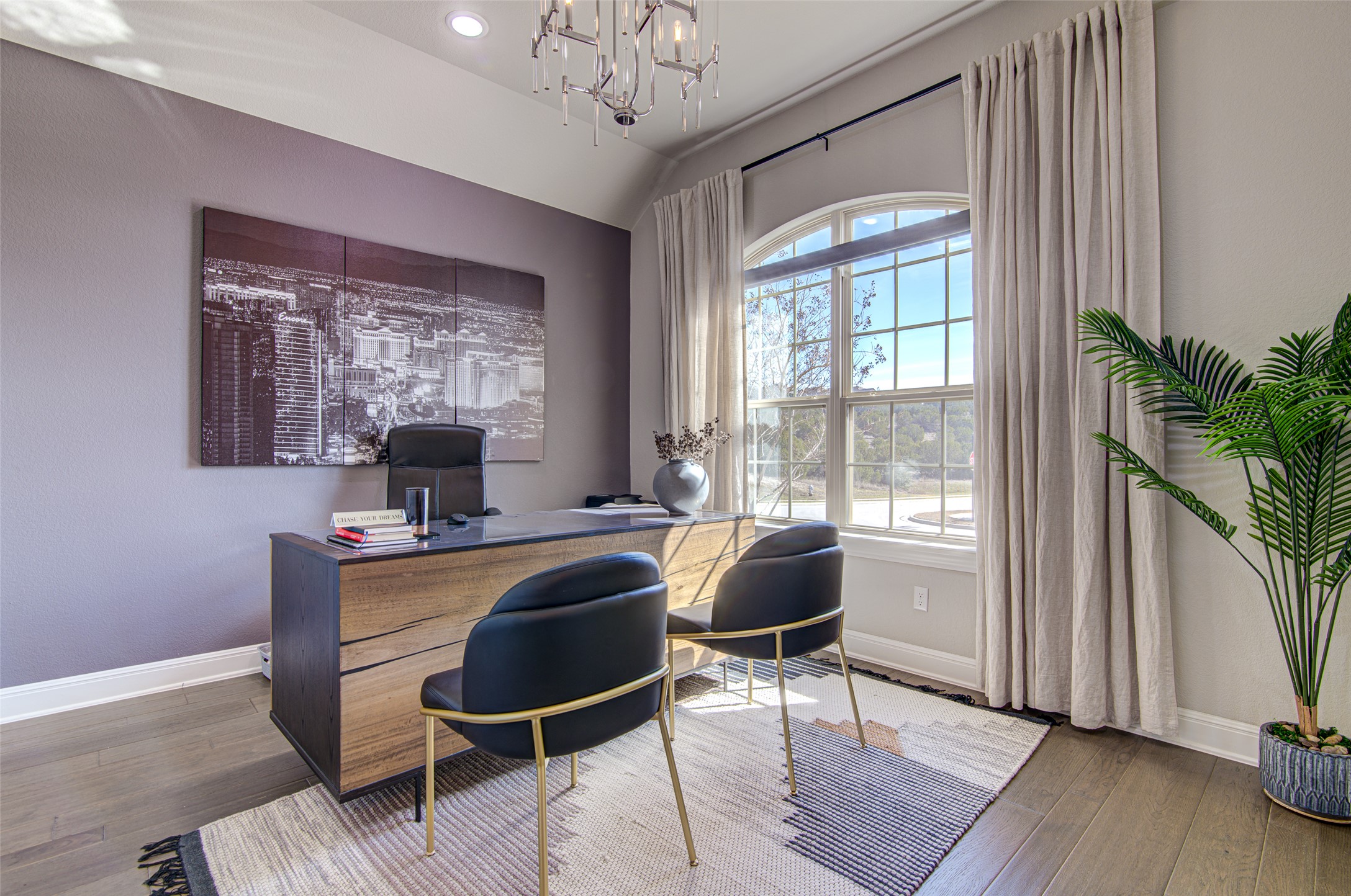 4309 Olive Grv Cove Leander, TX 78641 - Photo 7 of 27 Home office with hardwood / wood-style floors, hanging lights, and vaulted ceiling