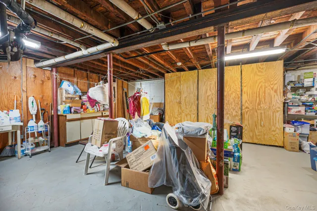 a view of a storage room with gym equipment