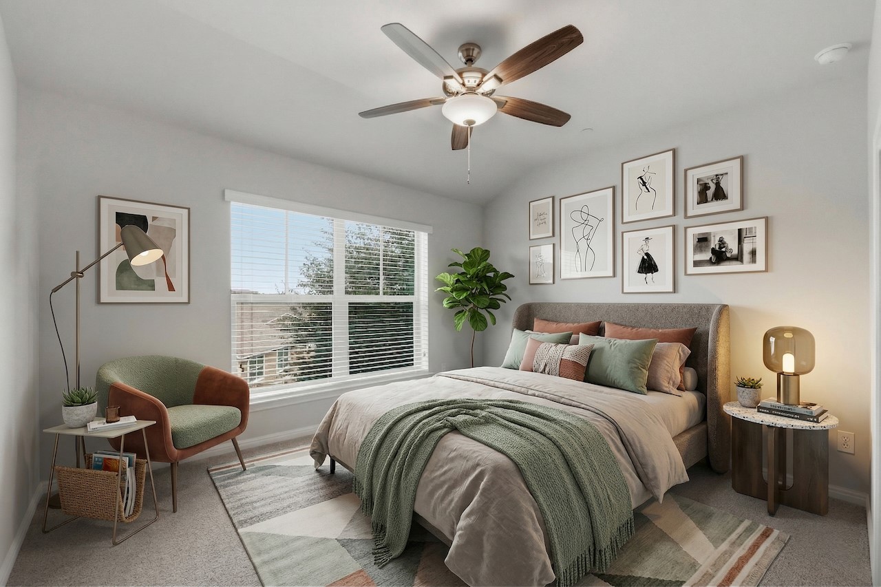 516 East Slaughter Lane, Unit 2402 Austin, TX 78744 - Photo 18 of 27 a bedroom with a bed chairs and window