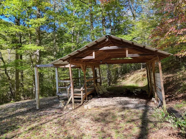 a view of a mountain in the distance in a field