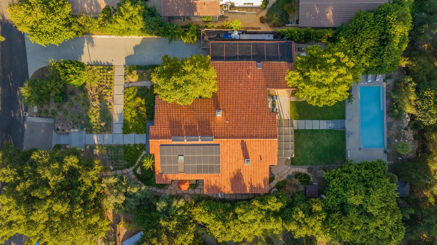 276 Running Ridge Trail Ojai, CA 93023 - Photo 31 of 31 an aerial view of a house with a swimming pool and garden