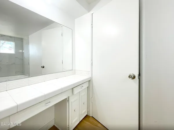 a room with cabinets