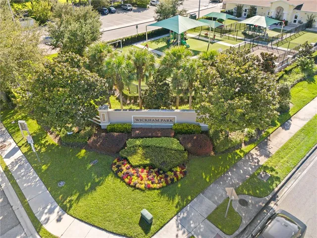 a view of a swimming pool with a garden