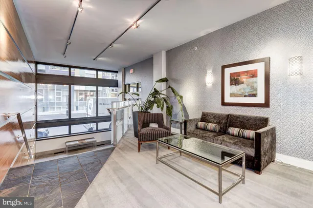 a view of a terrace with seating area