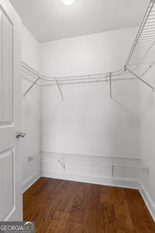 a view of a room with racks on the wall