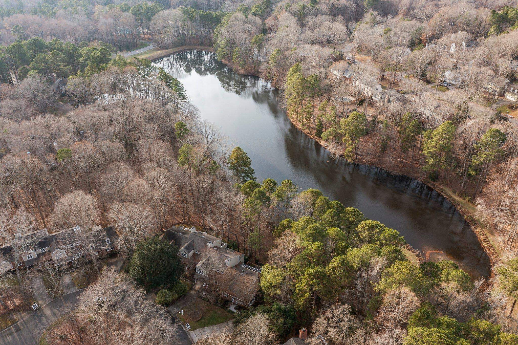 7829 Breckon Way Raleigh, NC 27615 - Photo 33 of 40 Aerial View of Bakers Pond and surrounding trees. Aerial View