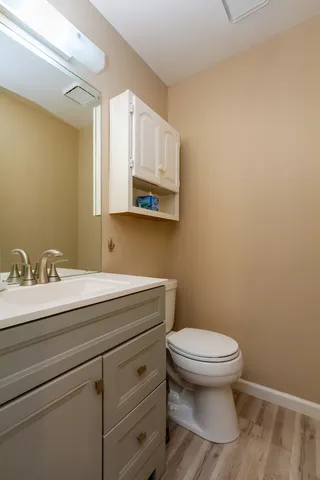 a bathroom with a toilet a sink and mirror