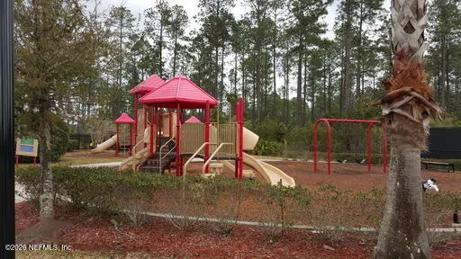 a view of a park with slide