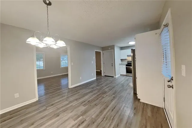 a view of a livingroom with a chandelier