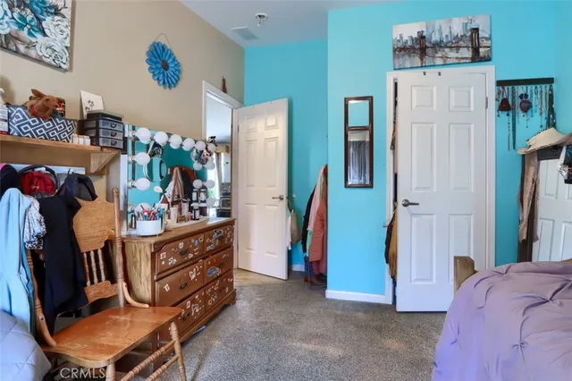 a bed room with furniture and closet