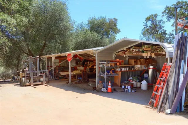 a view of a wooden house with a park