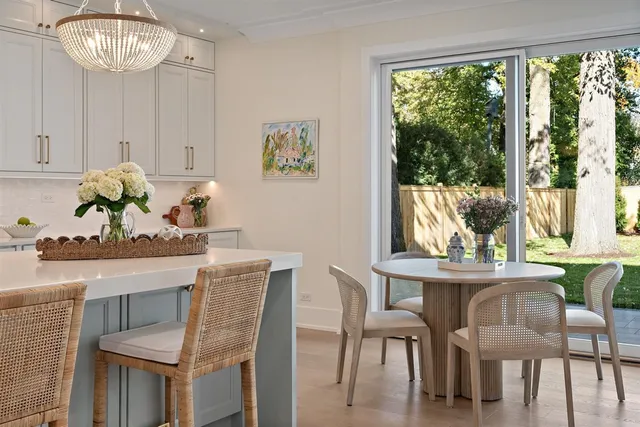 a kitchen with kitchen island a sink and white cabinets