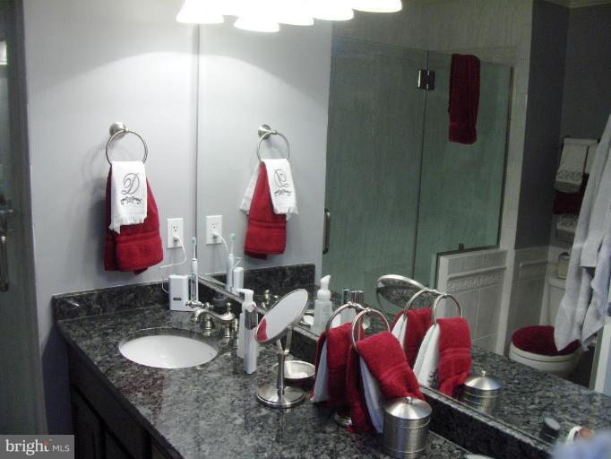 6811 Mallow Court Springfield, VA 22152 - Photo 14 of 30 a bathroom with a mirror sink and vanity