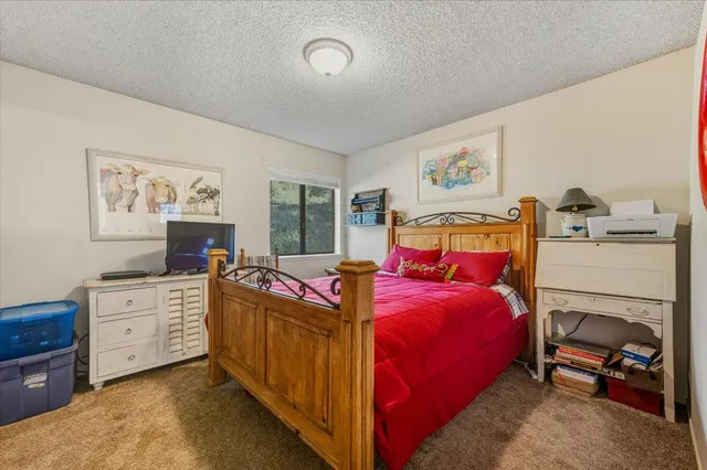 a bedroom with a bed and a closet