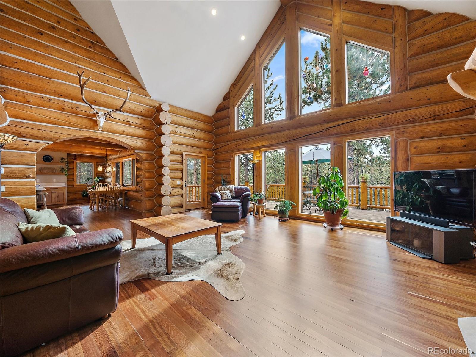 96 Six Bits Street Bailey, CO 80421 - Photo 4 of 40 a living room with furniture and a floor to ceiling window