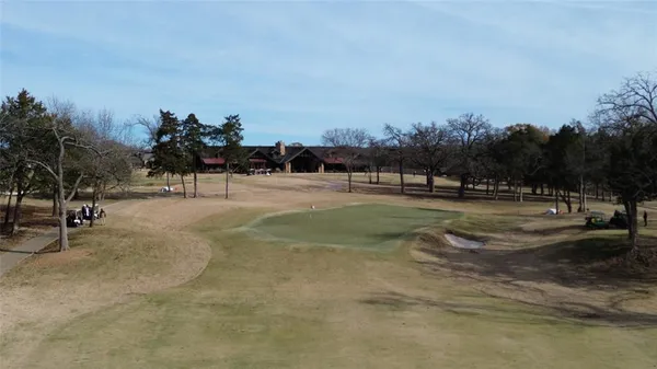 an aerial view of a swimming pool