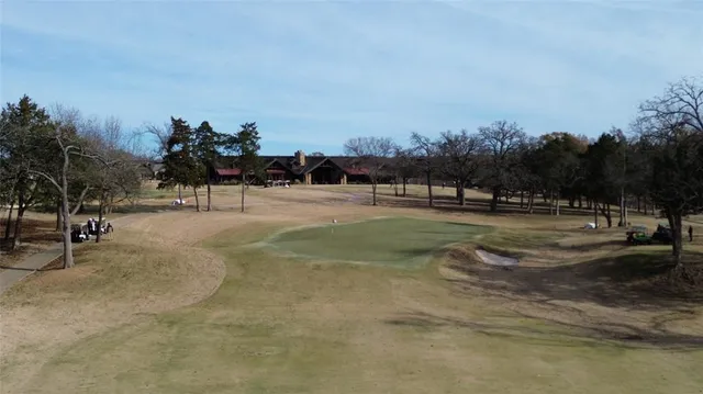 an aerial view of a swimming pool