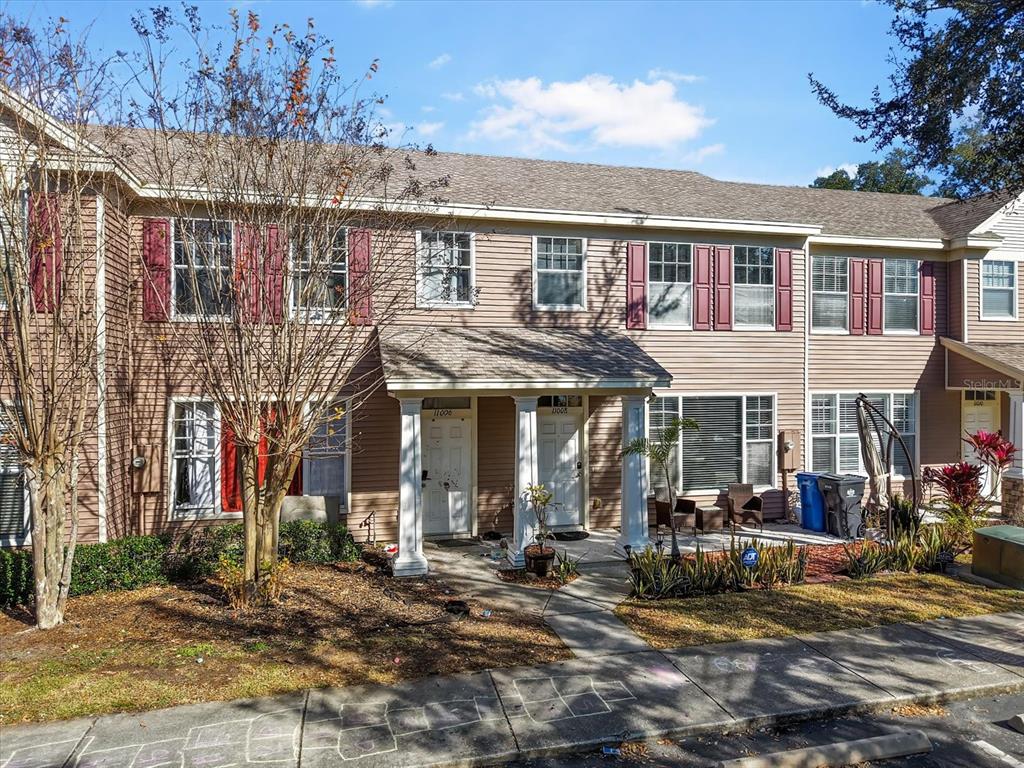 a view of a building with a patio