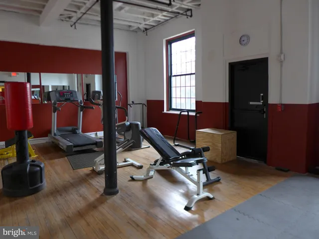 a view of a room with gym equipment