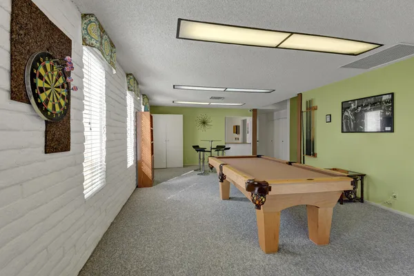 a room with table and window