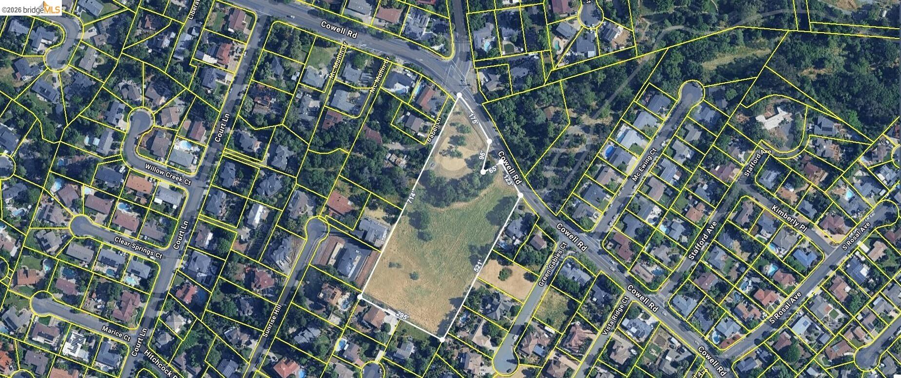 0 Cowell Road Concord, CA 94518 - Photo 13 of 13 aerial map of property and surrounding area with property parcel outlined