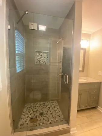 a bathroom with a shower