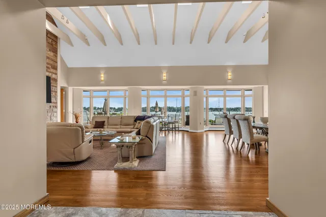 a view of a lake with a yard