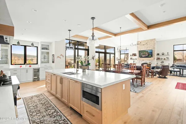 a kitchen with lots of counter top space