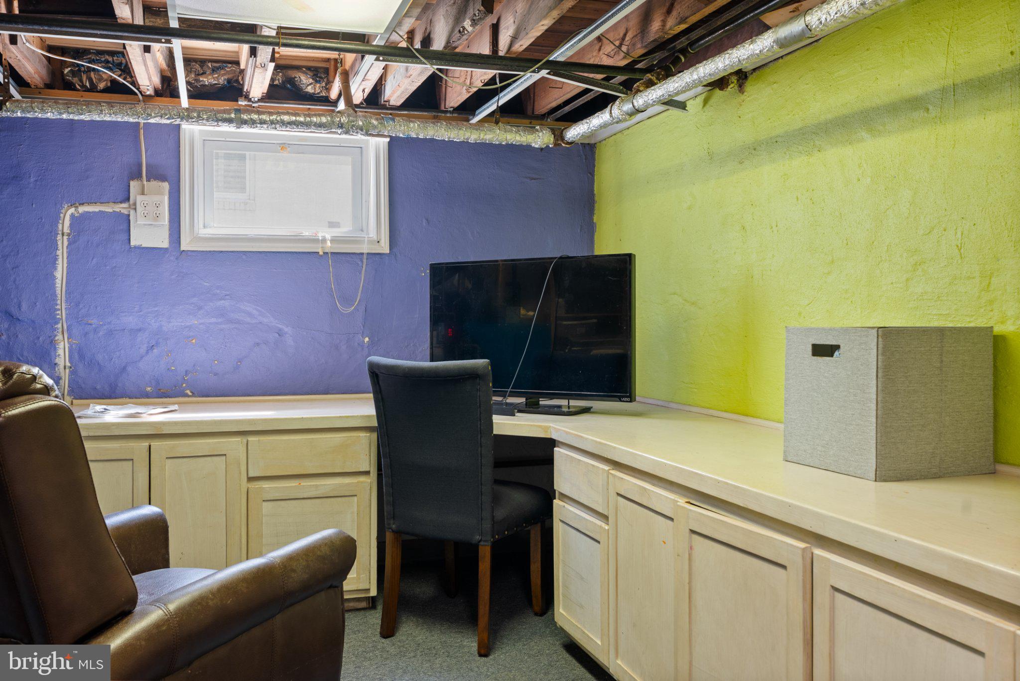 620 Murdock Road Baltimore, MD 21212 - Photo 31 of 41 Cozy basement workspace with vibrant walls.