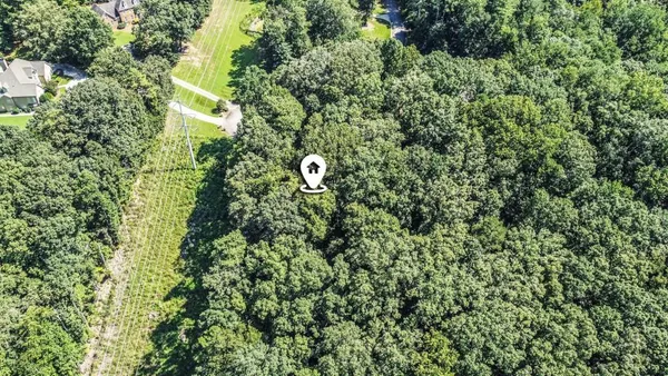an aerial view of a house with a tree