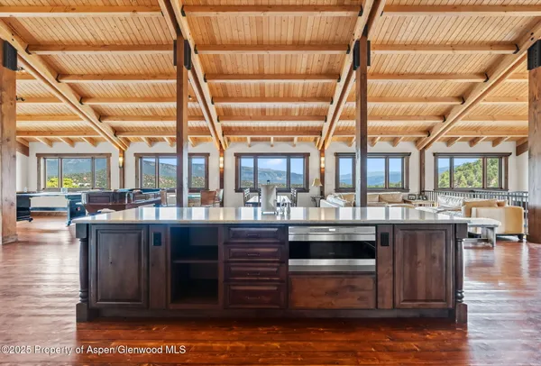 a kitchen with lots of counter top space