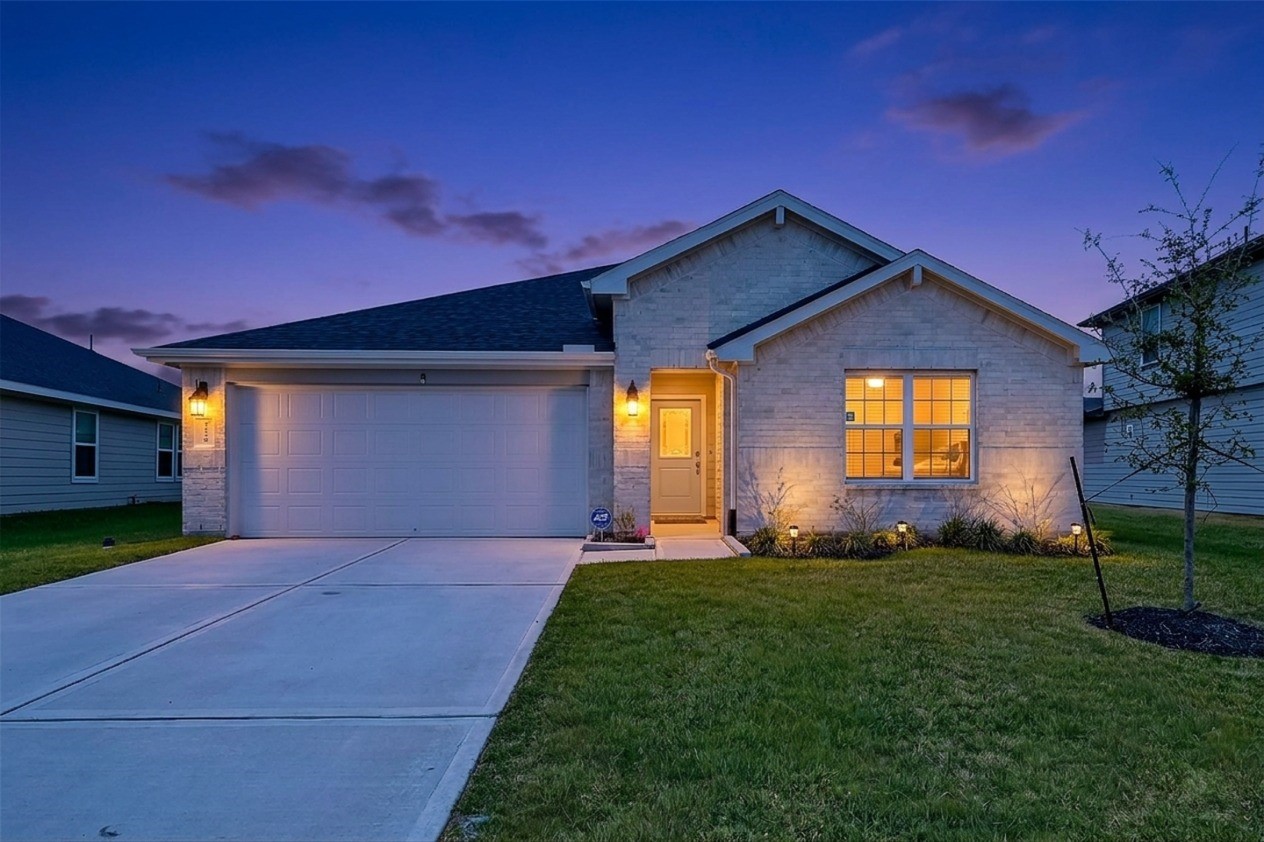 4320 Rustling Aspen Drive Rosenberg, TX 77469 - Photo 1 of 49 Welcome home to this beautifully designed one-story residence featuring 4 bedrooms and 3 full bathrooms, a classic brick elevation, and an inviting front porch in the highly sought-after Evergreen community in Rosenberg ***Twilight Enhanced Photo***
