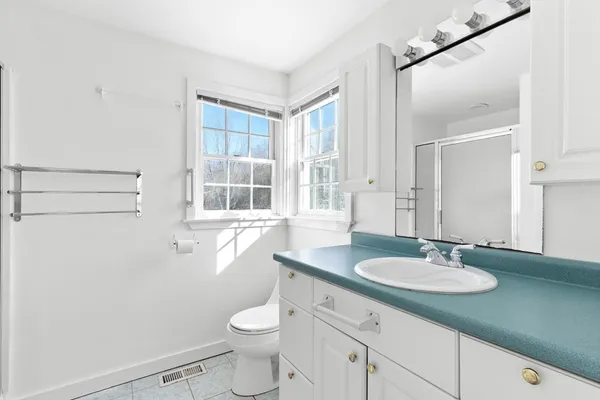 a bathroom with a sink a toilet a mirror and a tub